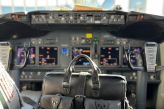 Saddleback Flight Bag Leather Black In Cockpit