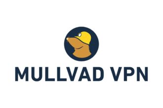 Mullvad VPN "mole" logo, with dark blue "Mullvad VPN" text on white background