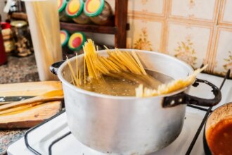 pasta in pot on stove