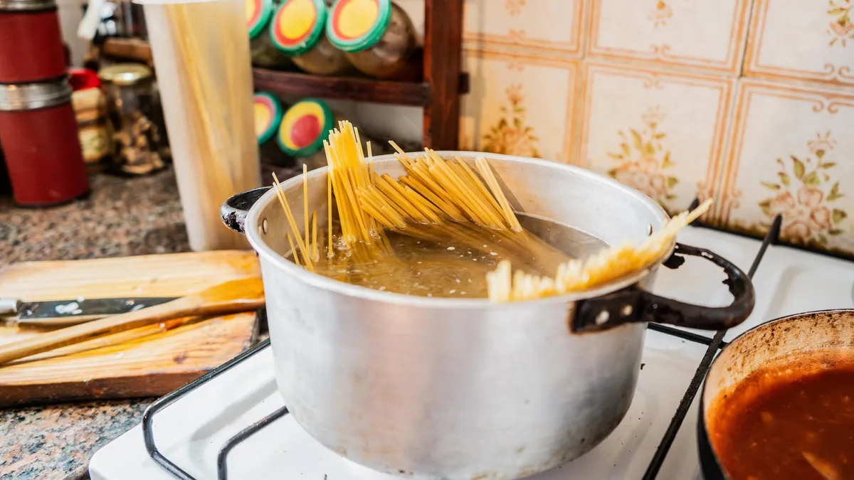 pasta in pot on stove