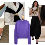 Elsa Hosk wearing dalmatian print heels; J.Crew v-neck sweater; @sylviemus_ wearing a brooch; Altuzarra S/S 26; Aeyde high-vamp pumps; Nikki Chwatt at NYFW