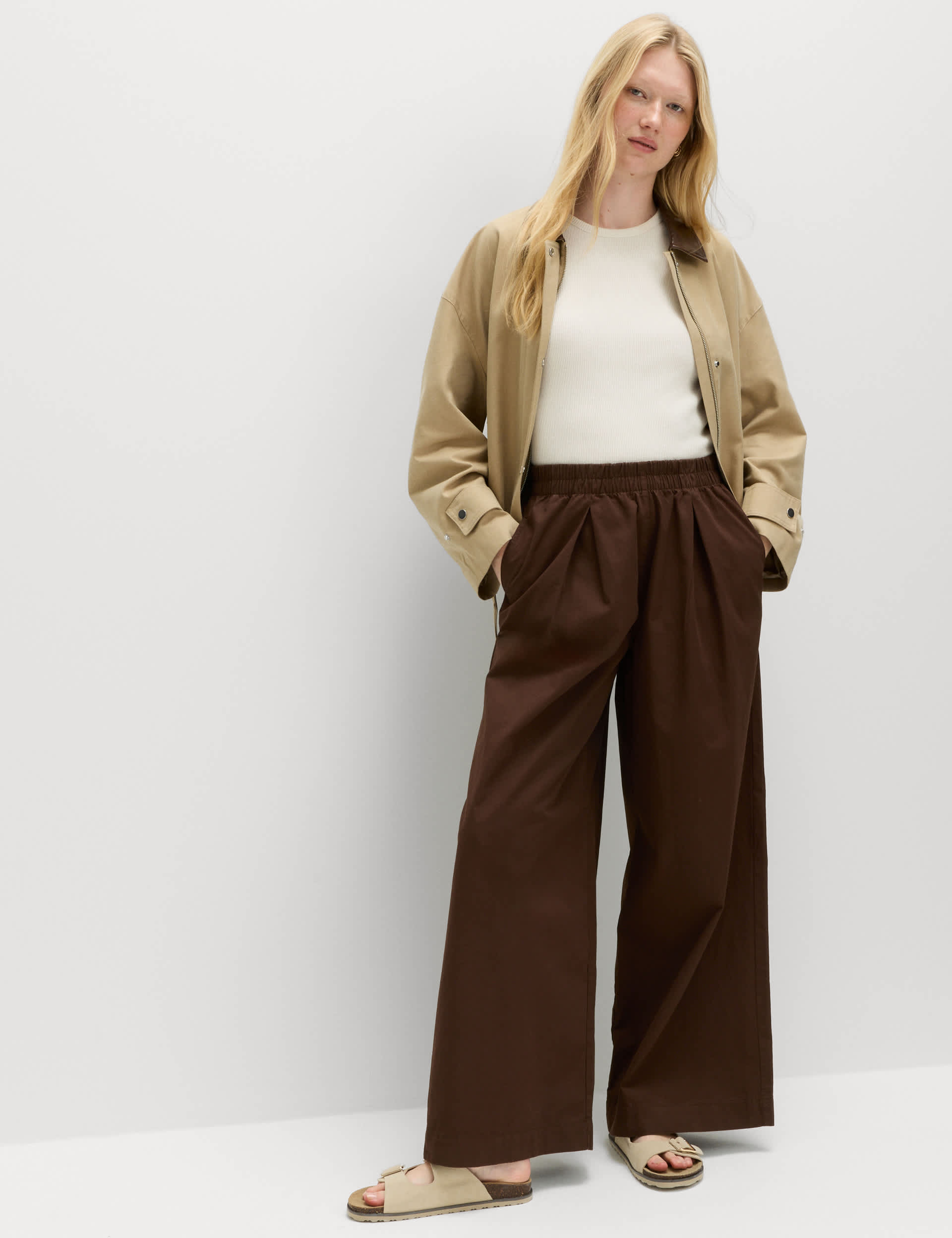 Pure Cotton Poplin Pull on Super Wide Leg Trousers