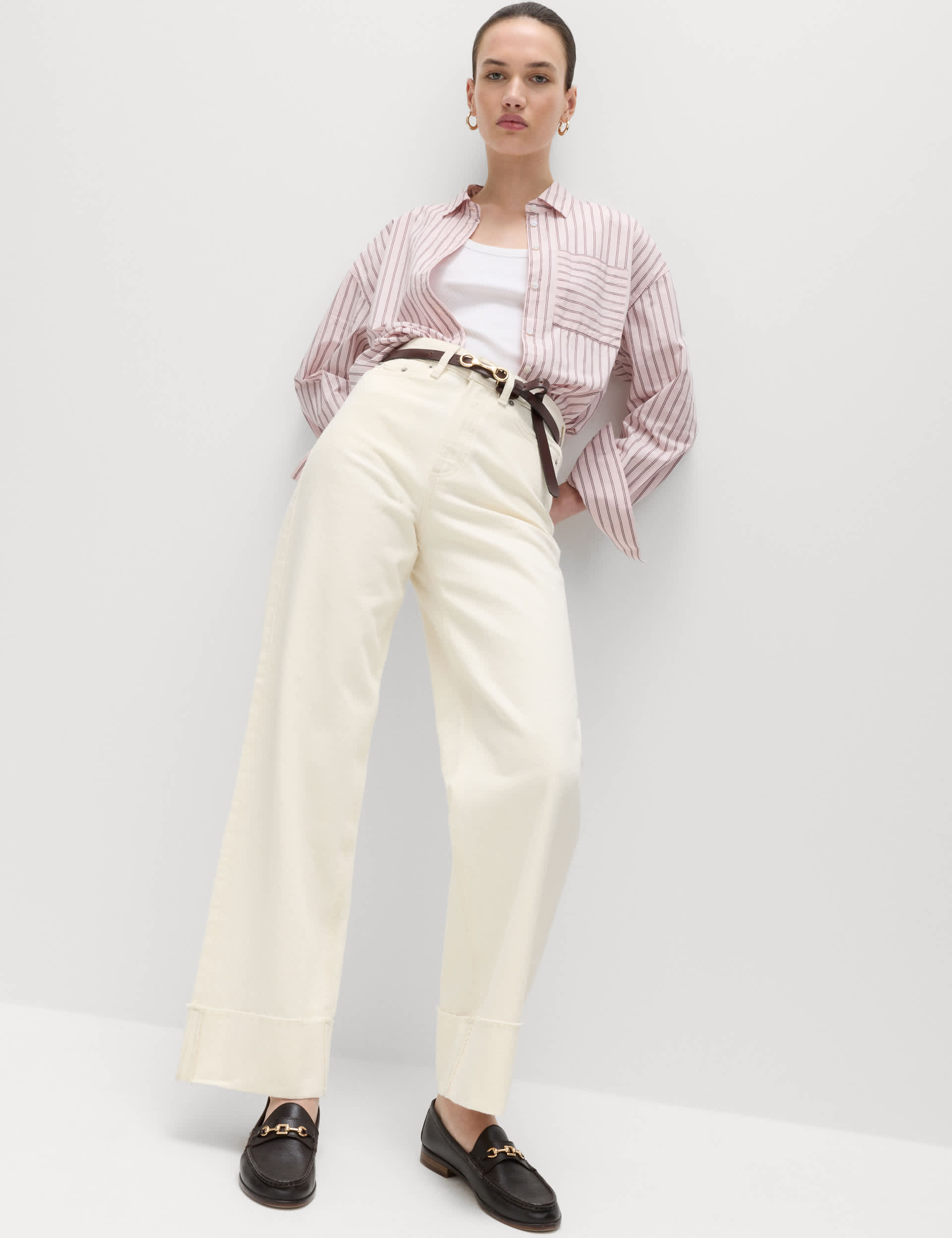 High Waisted Wide Leg Turn Up Jeans