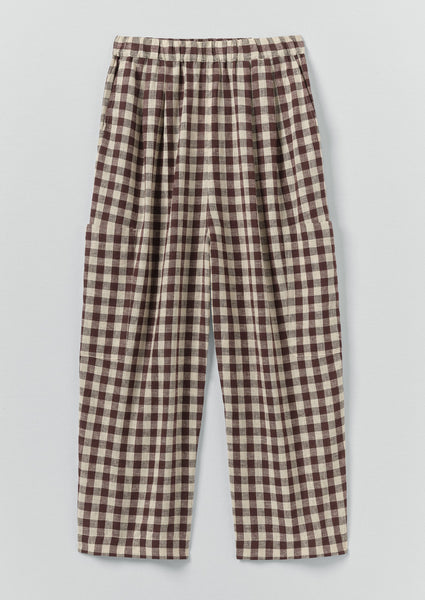 Gingham Linen Cotton Patch Pocket Pants | Dark Chocolate/ecru