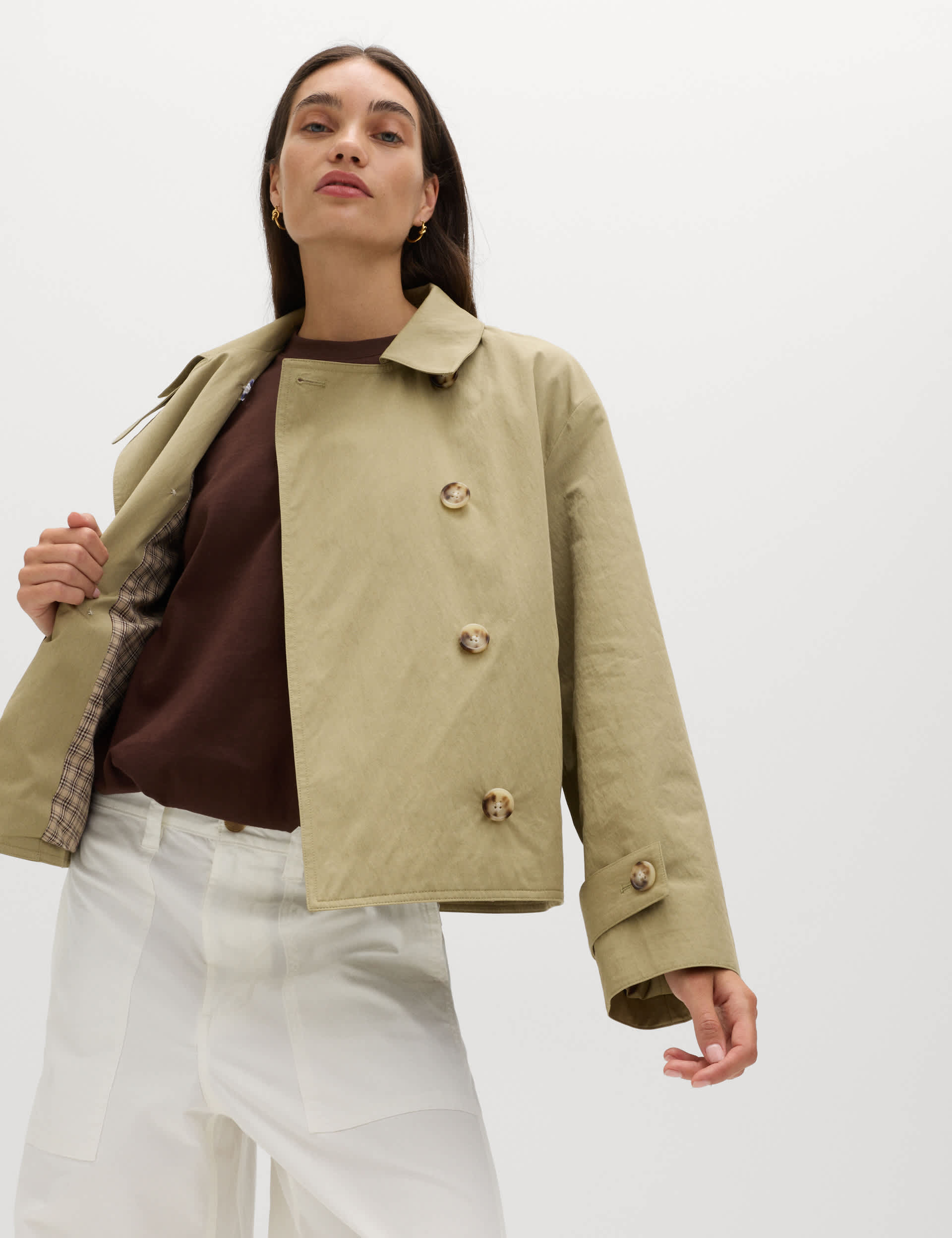 Cotton Rich Double Breasted Short Trench Coat