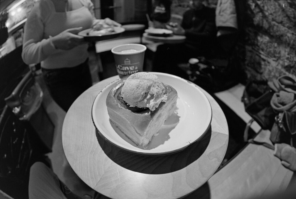 Cinnamon roll in a cafe in Old Montreal 